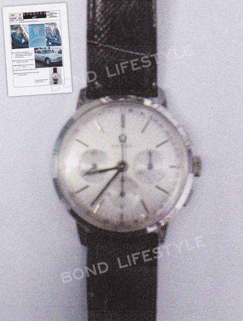 OMEGA Vintage Chronograph — Репродукция костюмерной ведомости SPECTRE, опубликованная Bond Lifestyle; атрибуция условная.