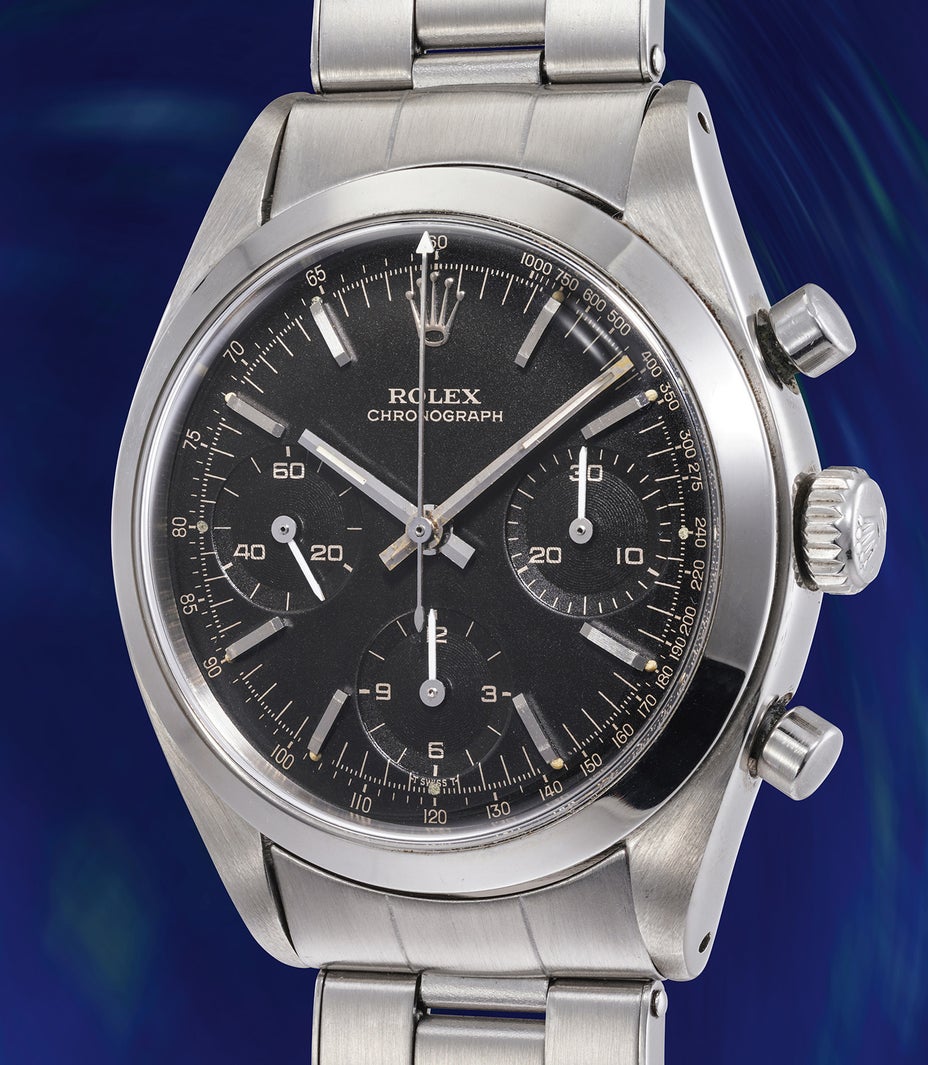 Rolex Chronograph / pre-Daytona — Образец Rolex 6238 с чёрным циферблатом; это не реквизит Лазенби с красной стрелкой.